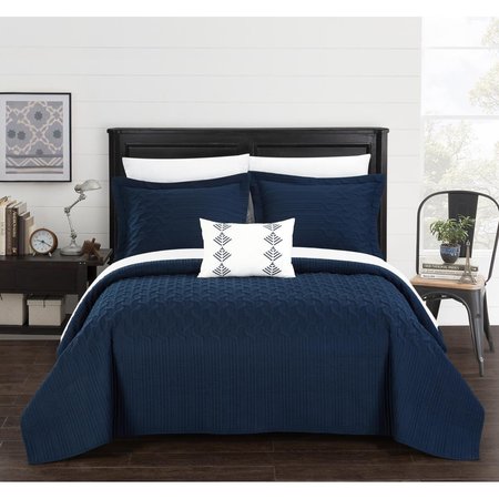 CHIC HOME Twin Size Interlaced Vine Pattern Shaela Quilt Cover SetNavy - 3 Piece BQS19936-US